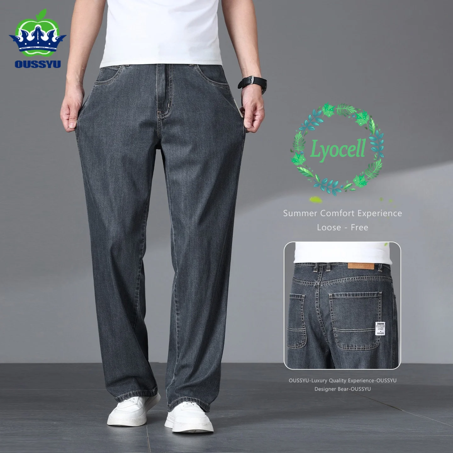 

High Quality Branded Clothing Men's Lyocell Fabric Jeans Summer Straight High Waist Business Denim Pants Plus Size Father's Day