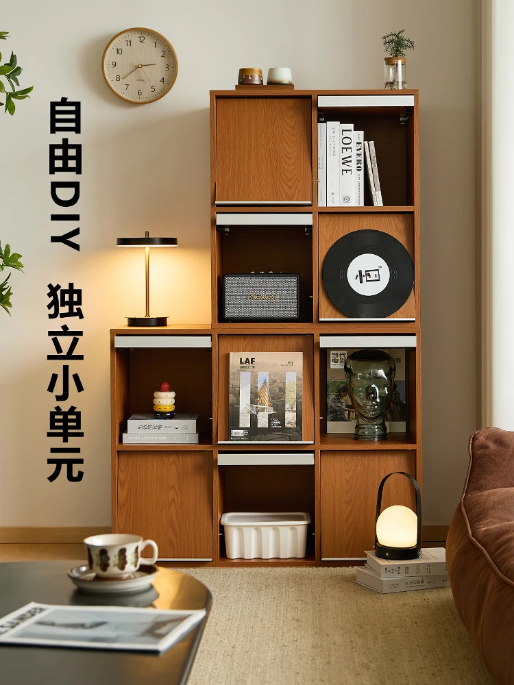 Solid wood lattice cabinet medieval bookshelf living room shelf bedroom low cabinet floor bookcase storage cabinet