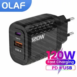 USB C PD Charger 120W 2 Ports USB Charger Adapter For iPhone 15 14 Pro Max Samsung S22 Xiaomi Oneplus Wall Charger Fast Charging