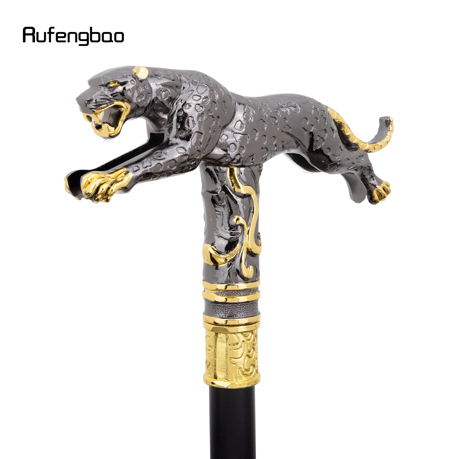 Golden Black Running Leopard with Tail Walking Stick Decorative Cospaly Party Fashionable Cane Halloween Crosier Cane 94cm