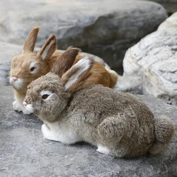 Lifelike Faux Fur Rabbit Toy Realistic Rabbit Doll Animal Figurines Gift Home Decor Crafts Desktop Ornaments Photography Props