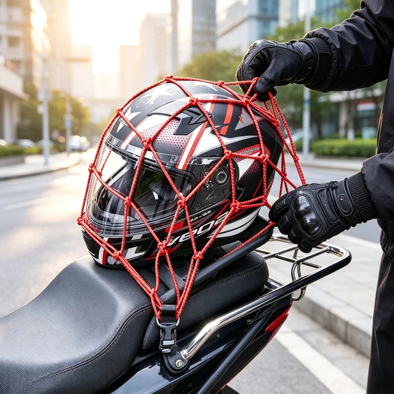 Elastic strap, thick reflective mesh, motorcycle helmet, mesh bag, electric bike fixed luggage and miscellaneous bag
