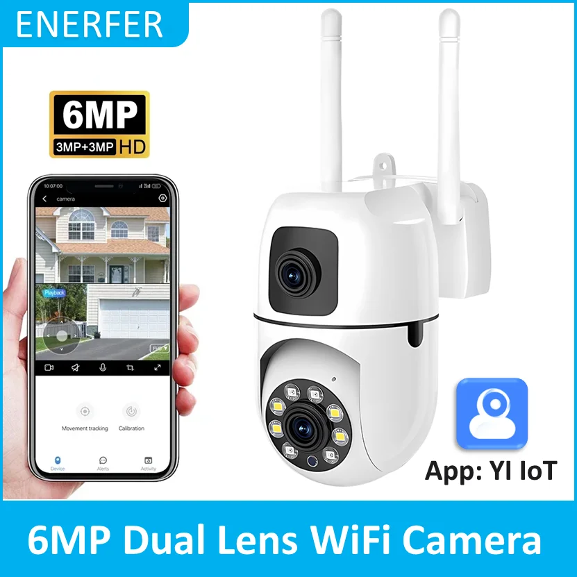 Dual Lens 6MP Home Security Camera YI IOT App 2.4GHz Wifi Camera Color Night Vision Two Way Audio PTZ CCTV Cameras