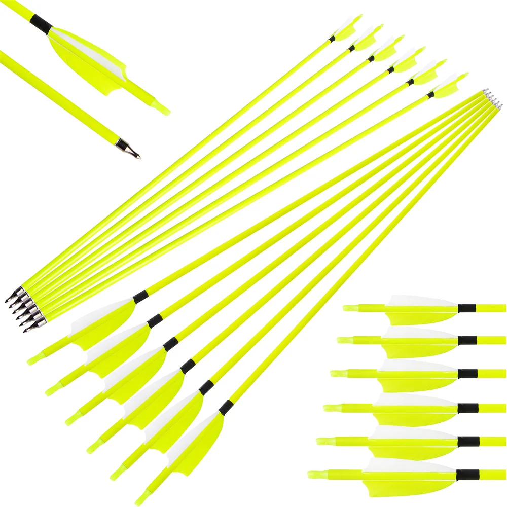 

Archery 12pcs Mixed Carbon Arrow Spine 500 ID6.2mm 30inch Shaft 3" Natural Shield Feather for Outdoor Bow Hunting Shooting