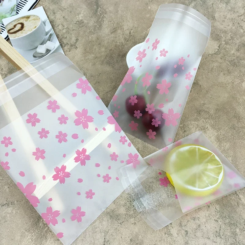 

200pcs/lotTransparent Cherry Blossom Candy Cookies Packaging Self-Adhesive Bags, Gift Bags, White Dots Design, Bakery Supplies “