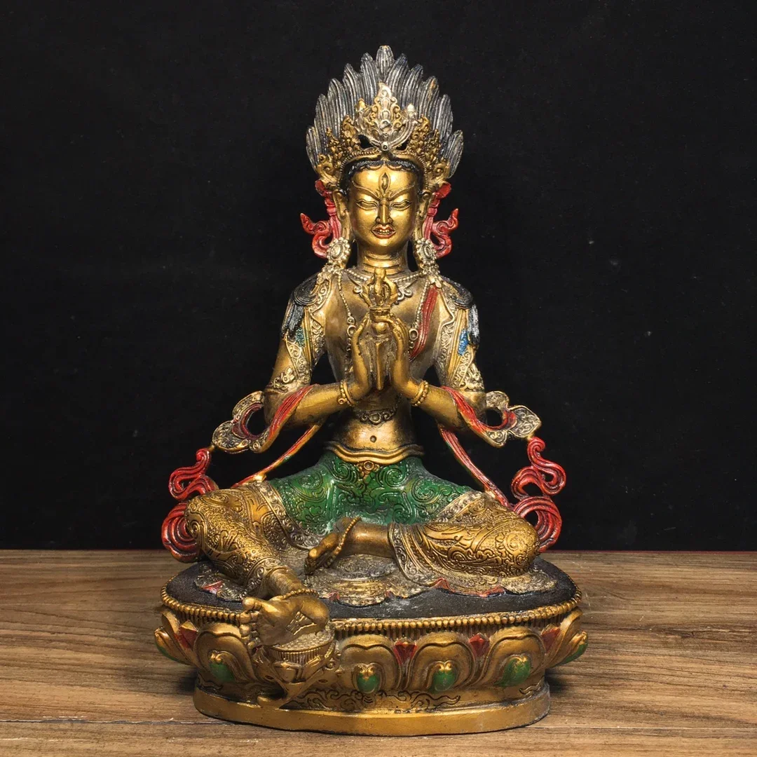 Ancient China's refined pure copper painted green Tara Buddha with exquisite craftsmanship and thick coating #2