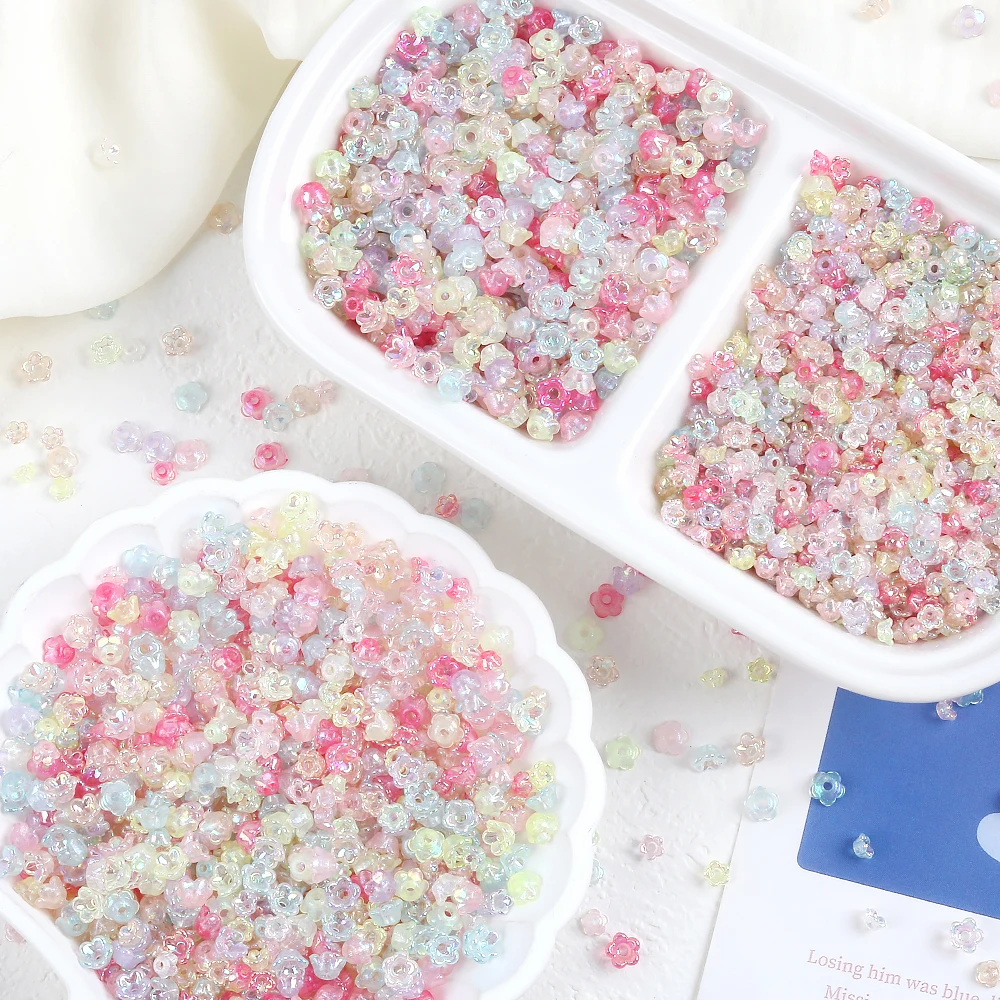 100Pcs/lot AB Flower Acrylic Beads Spacer Beads Loose for DIY Charms Bracelets Jewelry Making Findings Accessorie
