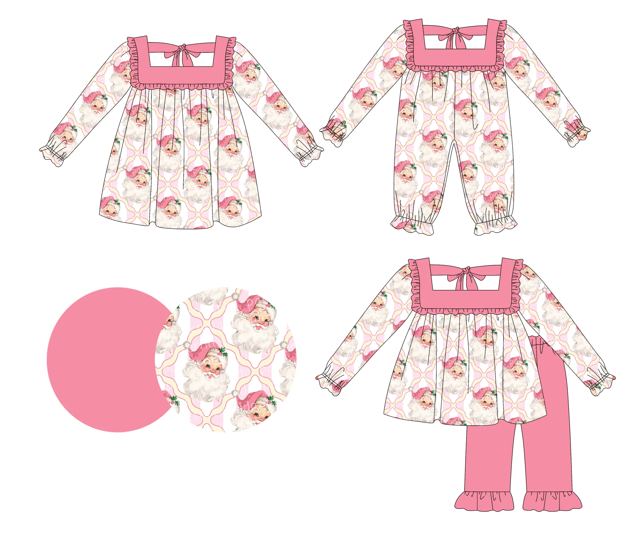 

Hot sale fashion baby girl suit long sleeve Santa Claus latest design little girl suit ruffle suit for baby outfit