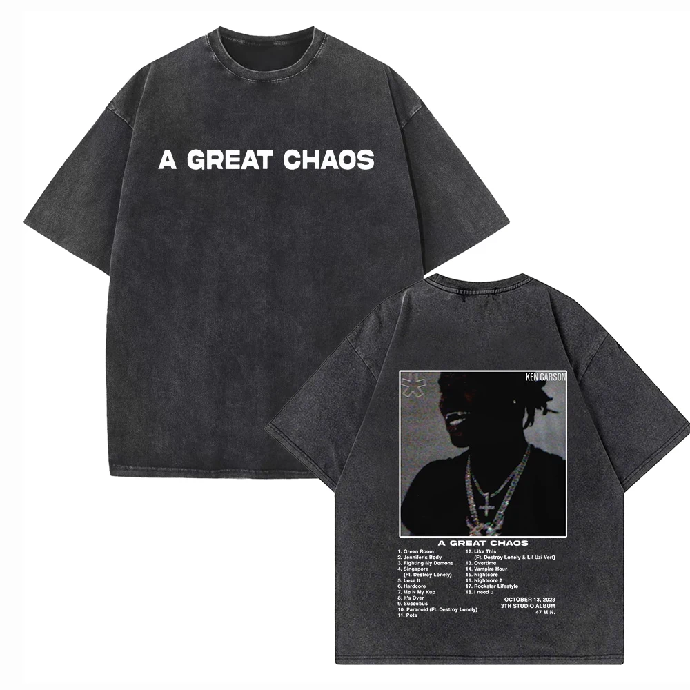 

Ken Carson A Great Chaos T Shirt Vintage Washed Oversized Anime Magic and Muscles T Shirts 100% Cotton