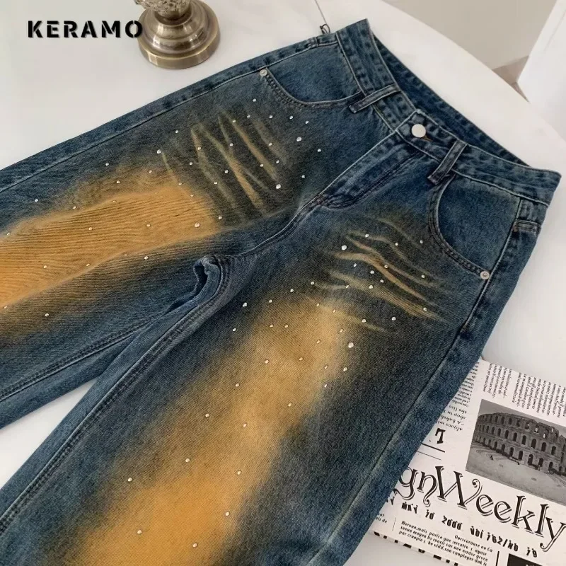 Damen gewaschen y2k Baggy 1920er Jahre Jeans hose Vintage Trashy Emo High Street Retro-Stil hohe Taille Hosen Grunge Casual Jean