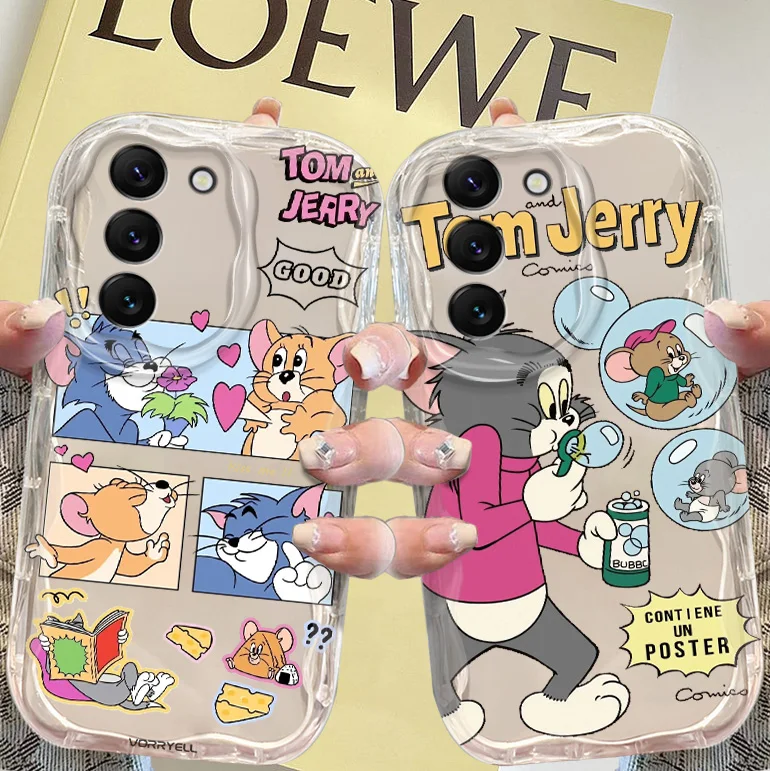 T-Tom and J-Jerry Cream Phone Case For Samsung S 24 23 22 21 20 FE Ultra Plus M54 40S 22 11 10 2 2S Funda Soft Shell Cover Capa