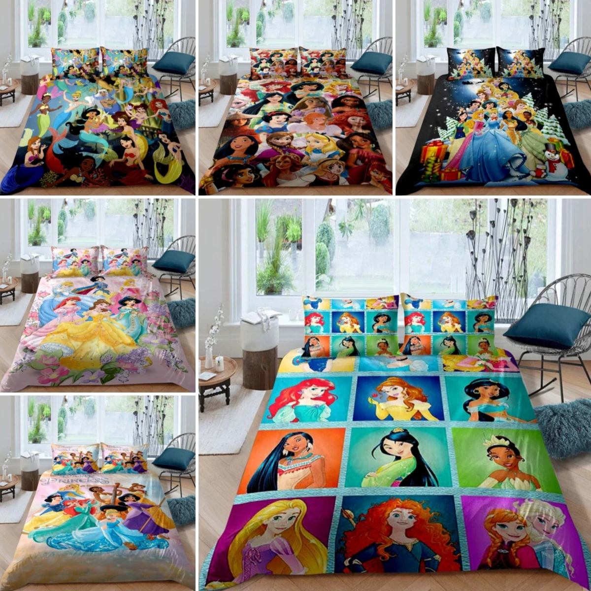 Customizable cartoon princess pattern bedding, soft duvet covers and pillowcases, suitable for teenagers, children and adults.