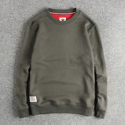 Autumn New American Retro 320G Long Sleeve O-neck Solid Color Sweatshirts Men's Fashion Washed Terry Pullover Casual Sportwear