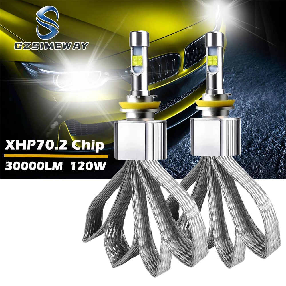 2PCS 120W H11 H4 LED Headlight Bulb H7 9005 HB3 9006 HB4 H8 9012 LED Car Light Fog Lamps 5500K 30000LM XHP70 Chip 6000K Headlamp