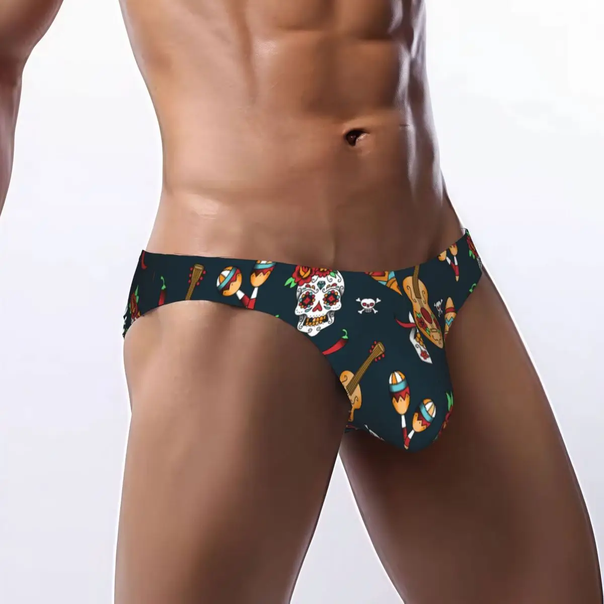 

Мужские трусы-брифы с мексиканским узором в виде черепов, сексуальное нижнее белье, мужские плавки-бикини