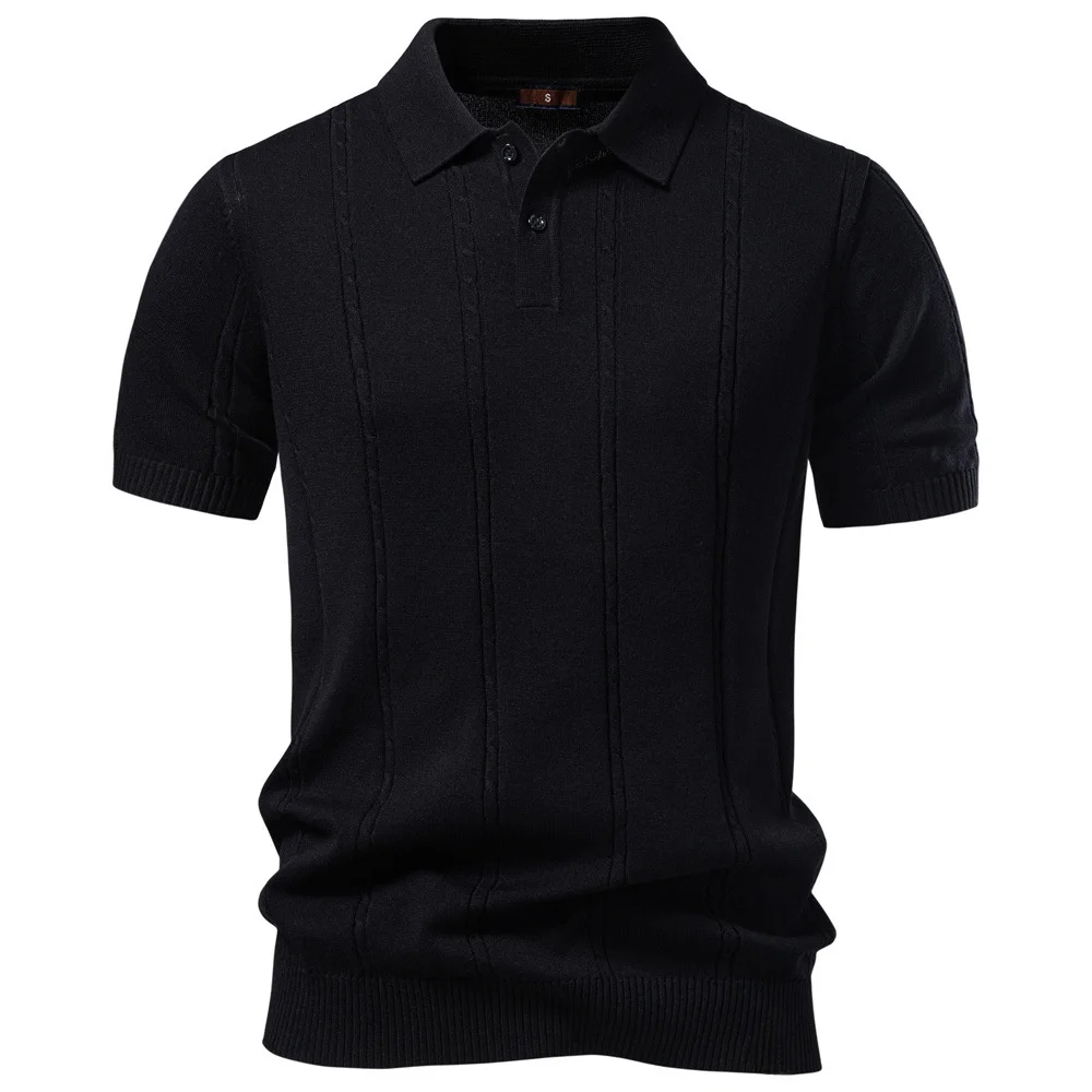 

Летняя мужская повседневная трикотажная рубашка с коротким рукавом, однотонная, с отложным воротником, свободного кроя, из смесового полиэстера