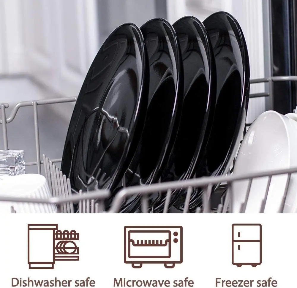 Set di piatti neri da 10 pollici, piatto da dessert/salata in porcellana, piatti da portata, set di stoviglie, resistente ai graffi, senza piombo, M