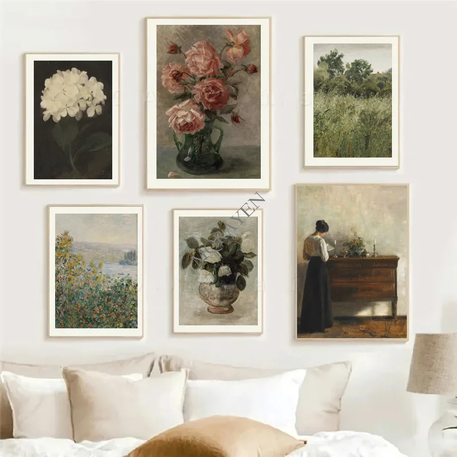 Rural Nature Landscape Wall Art Victorian Woman Reading Posters Canvas Painting White Flower Prints For Living Room Home Decor view 5