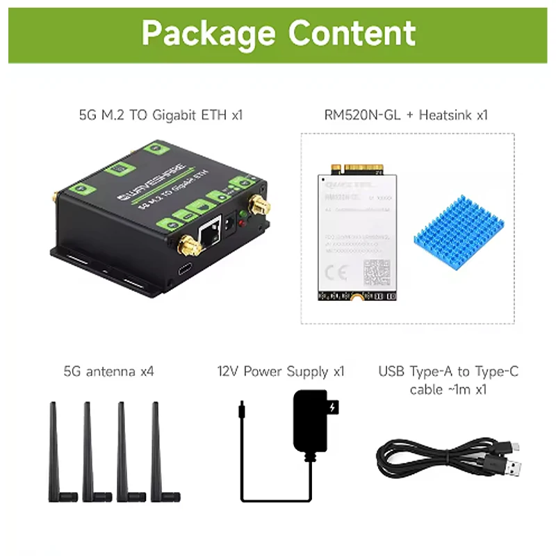 محول Waveshare 5G M.2 إلى USB3.1، 5G M.2 إلى Gigabit Ethernet، يدعم وحدات SIMCom / Quectel / Fibocom الرئيسية 5G M.2