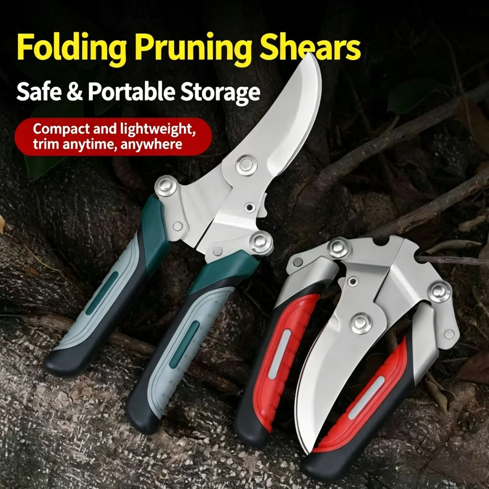 Portable Foldable Garden Pruning Shears Anti-slip Handle Rustproof Secateurs for Orchard Fruit Picking Bonsai Trimming