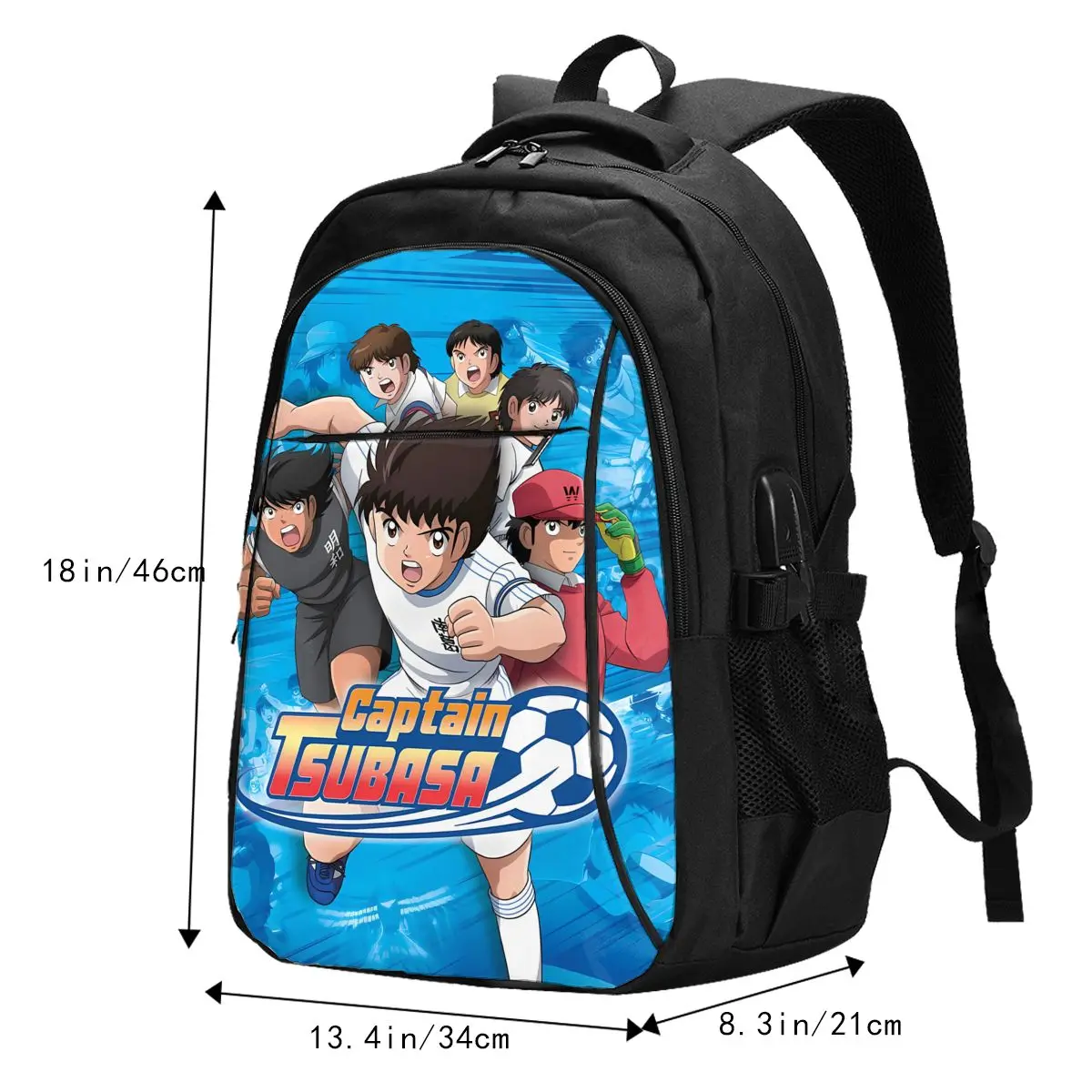 Anime Captain Tsubasa Travel Laptop Backpack, Business Water Resistant Laptop Backpack with USB Charging Port, College Bag