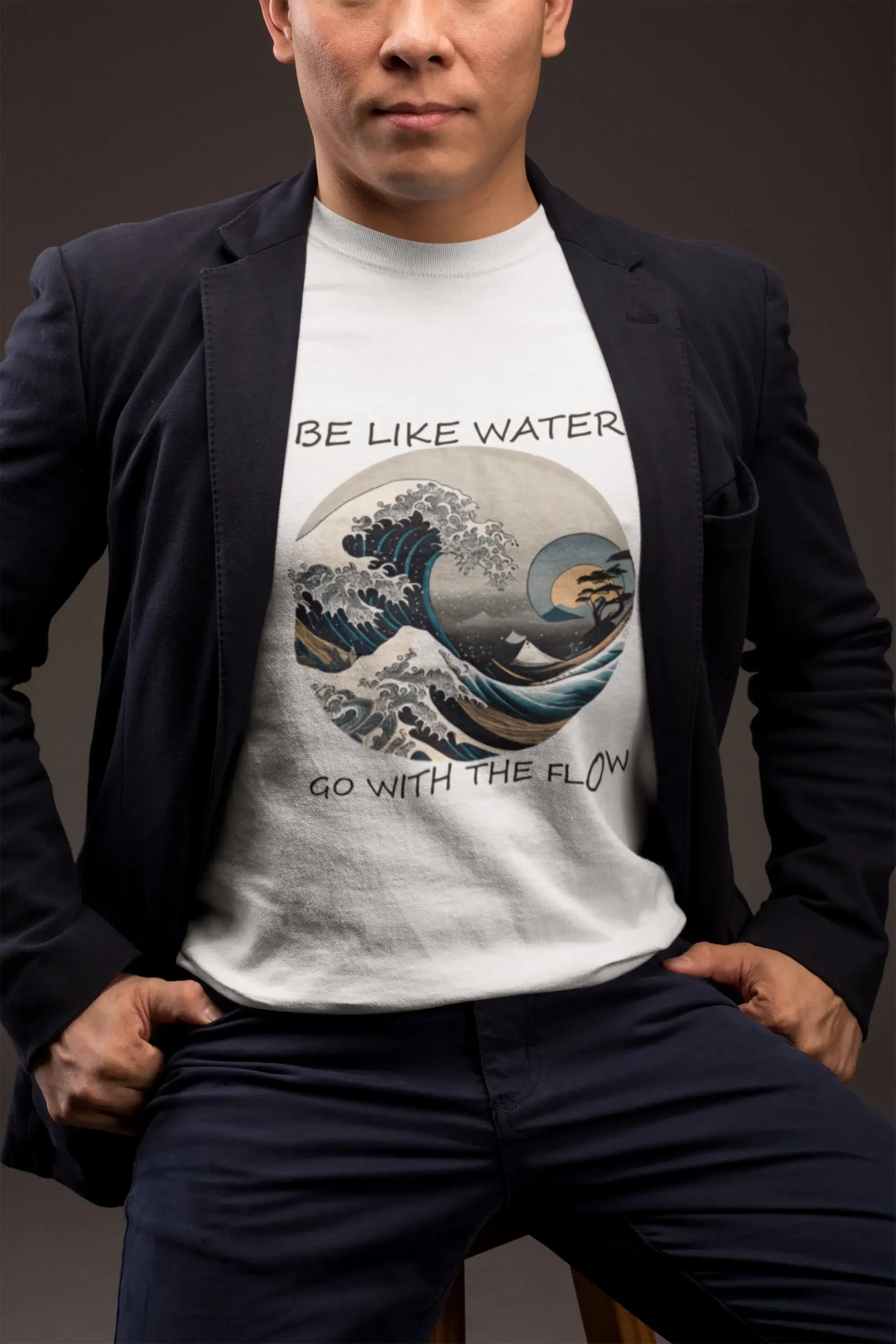 Be like water T Shirt Cotton Waves Zen meditation Enlightenment quote Yoga martial arts top great gift