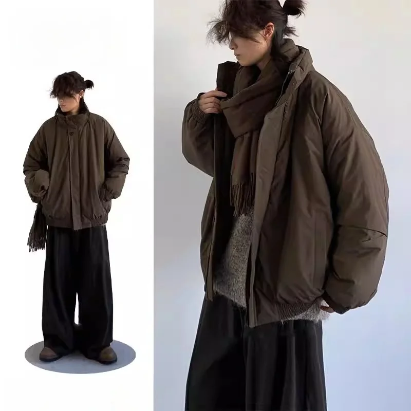 

Retro Workwear Sle Loose Fit Cotton Jaet Stand Collar Bread Sle Coat for Men And Women Warmth Youth Faion Stand Fit