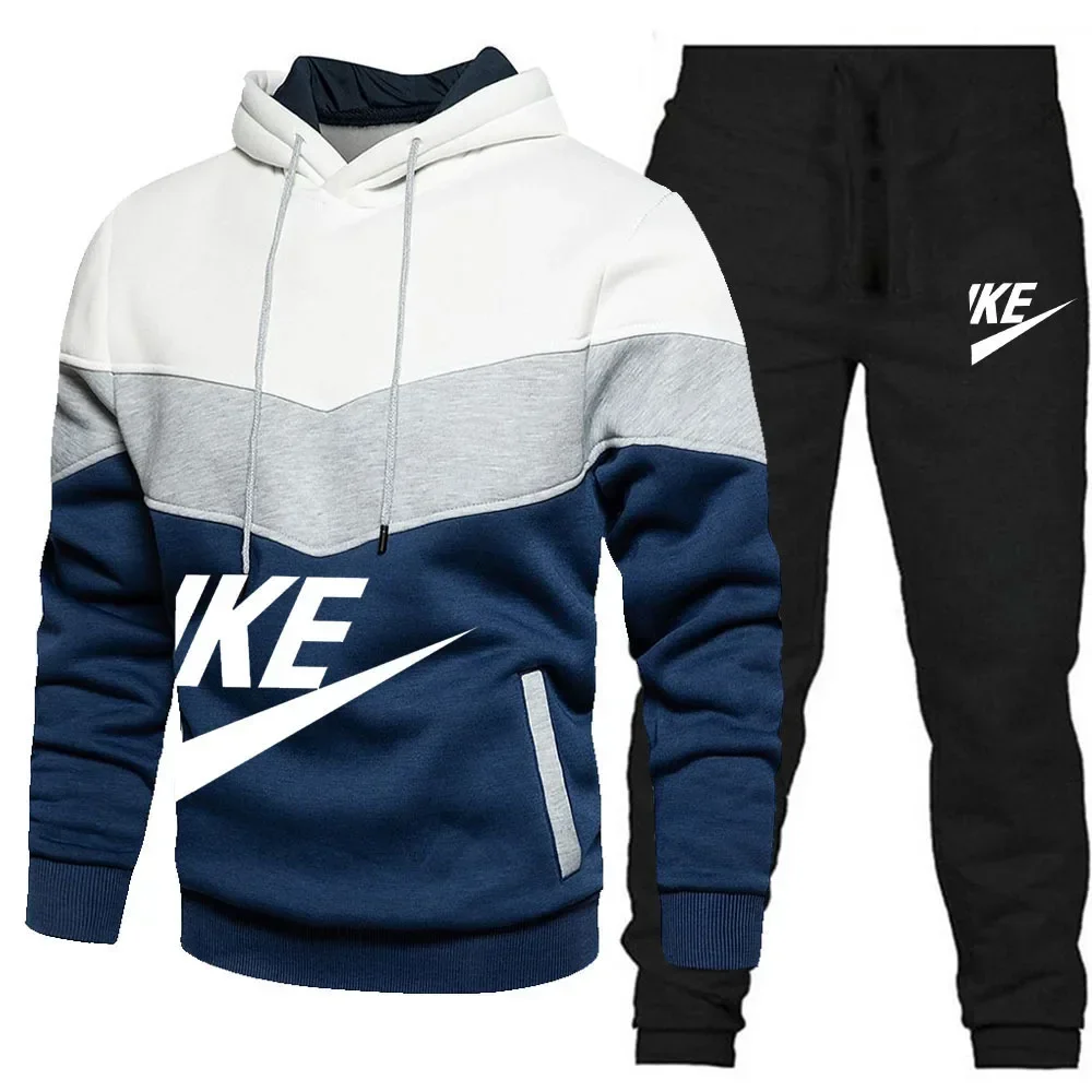 Survêtement pour hommes, costume de Jogging décontracté, ensemble d'extérieur, sweat à capuche bloc de couleur, pantalon de survêtement noir, mode, nouveau Streetwear, impression Graffiti