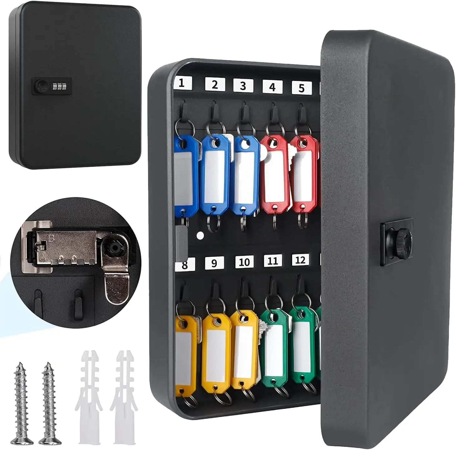 Key cabinet on the wall, steel key cabinet with 28 keys, key manager with combination lock, wall mounted, with resettable code