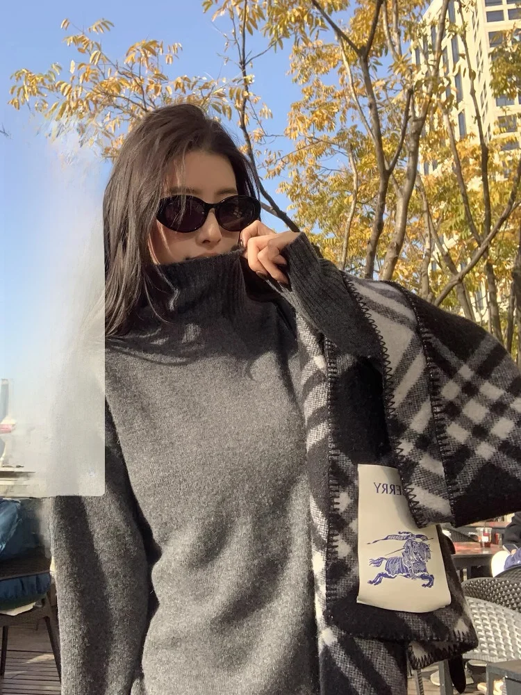 

Женский вязаный свитер EKOOL из 100% шерсти, утепленный, свободного кроя, с высоким воротом, зимний, повседневный, комфортный, с длинными рукавами