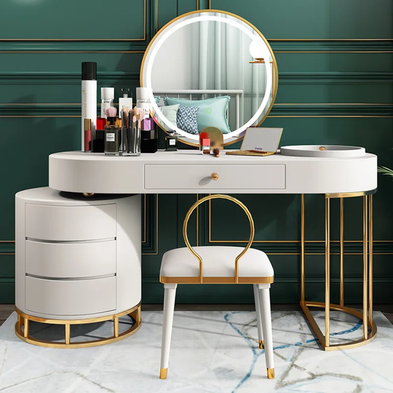 Simple multi-layer drawer dresser LED light mirror makeup table and chairs