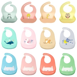 Baberos impermeables para bebé, Babero con estampado de animales de dibujos animados, ajustable, suave, de silicona