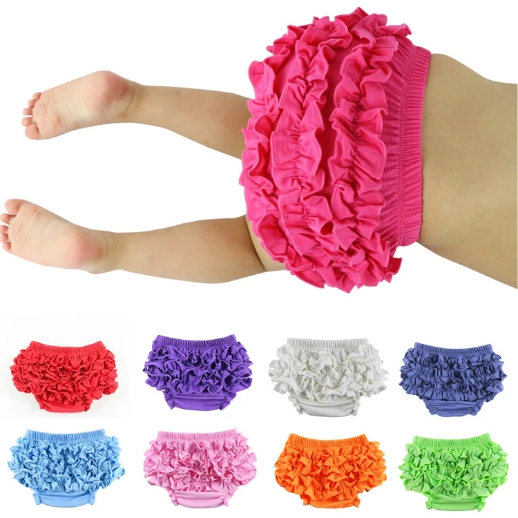 Summer Toddler Girls Ruffle Bloomer Diaper Covers Cotton Baby Girl Shorts Solid Color Icing Ruffle Baby Girl Bloomers