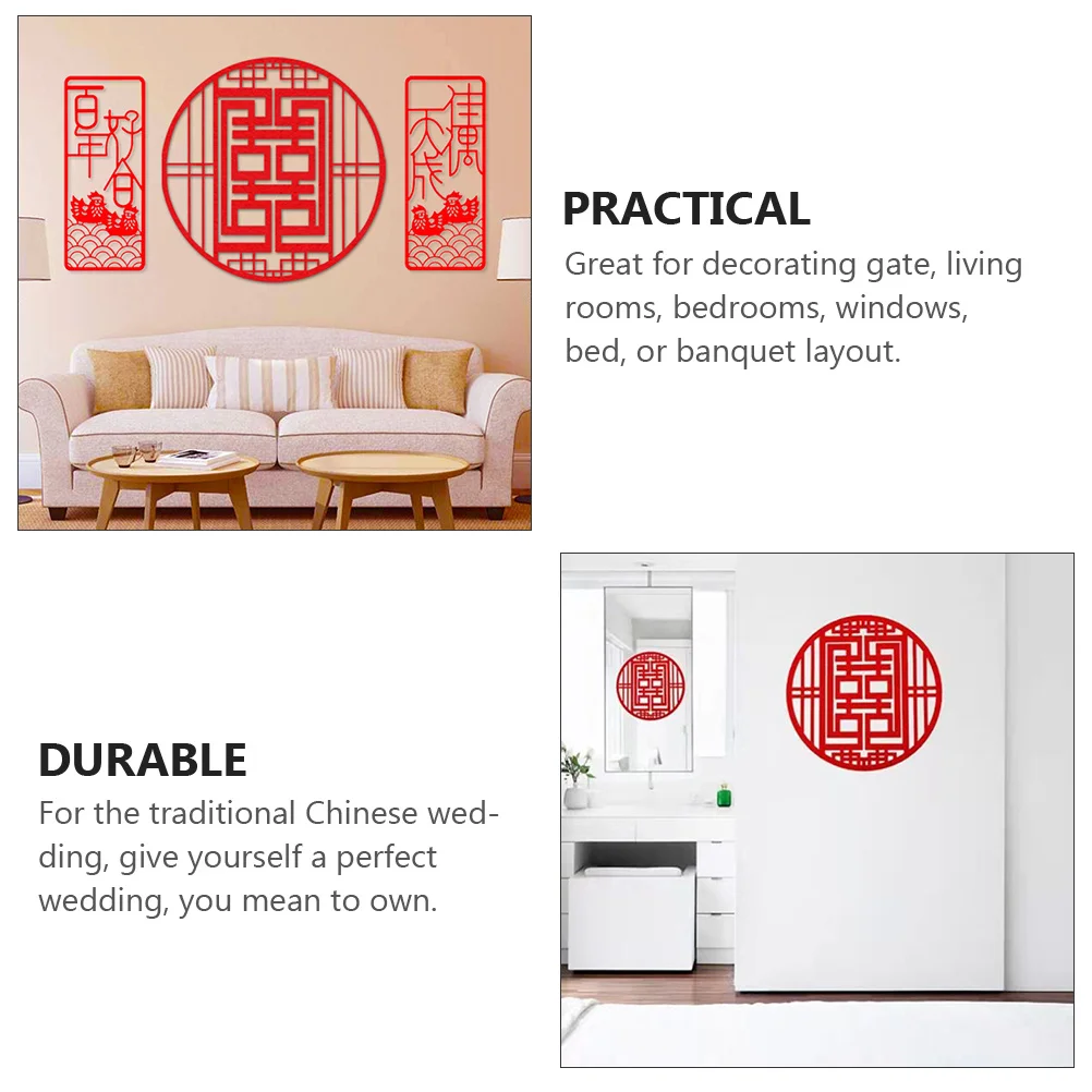 

4pcs Red Double Happiness Window Sticker Wedding Room Decor Non-Woven Fabric Chinese Traditional Party Decoration Festival