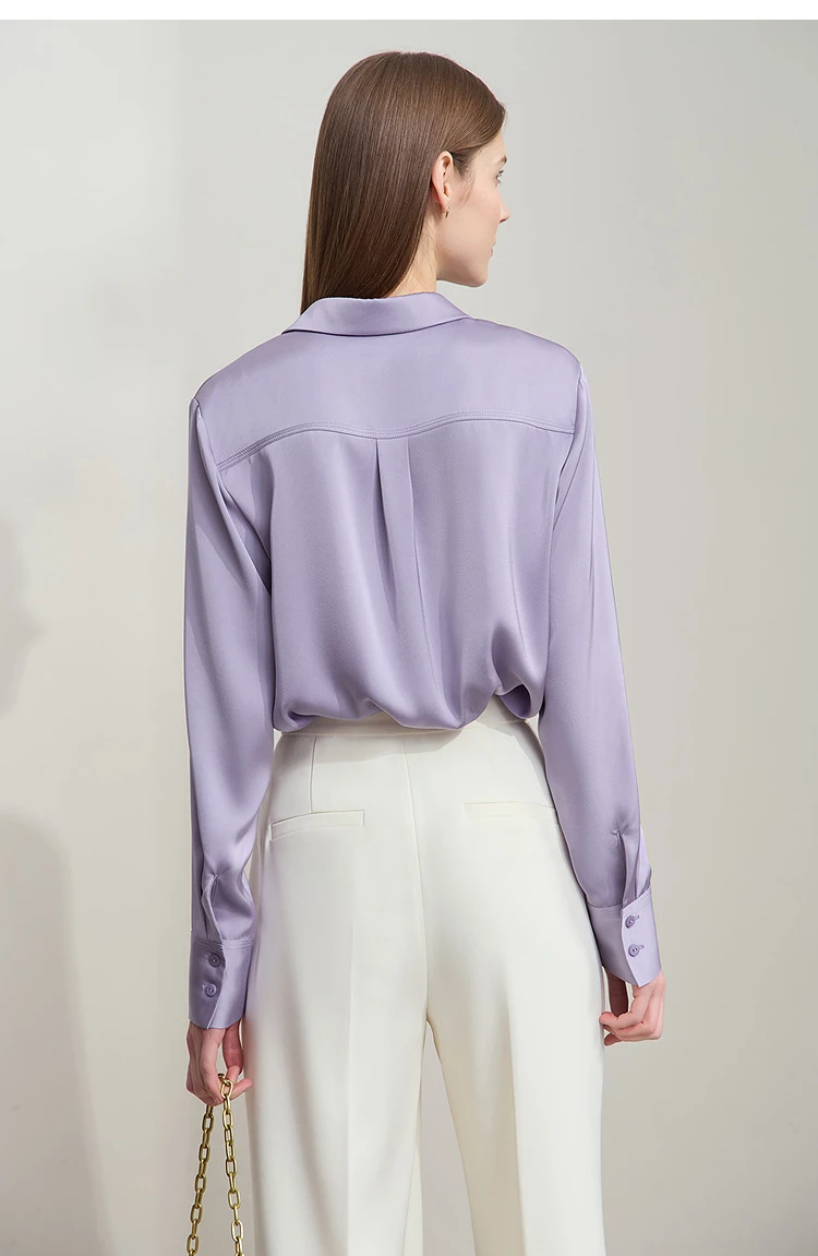 Amii Minimalistisches Oberteil für Damen, einfarbiges Hemd, weicher leichter Satin, stilvoller, schlankmachender Arbeitsplatz-Stil, französisches Damenhemd 12521085 – Detail 31