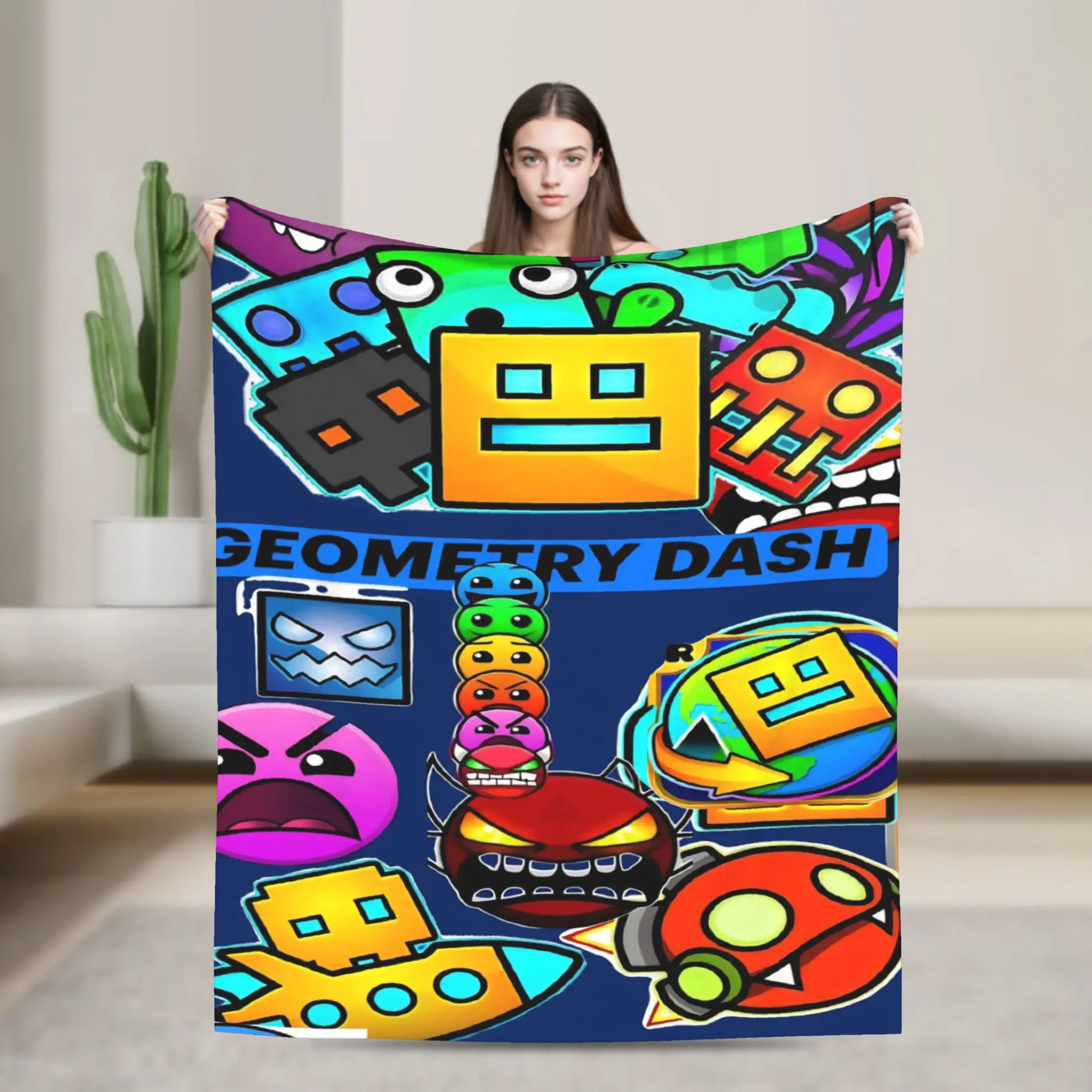 Geometry Dash Games Stuff Blanket Ultra-Soft Flannel  Throw Blanket Relax Plush Thin Quilt