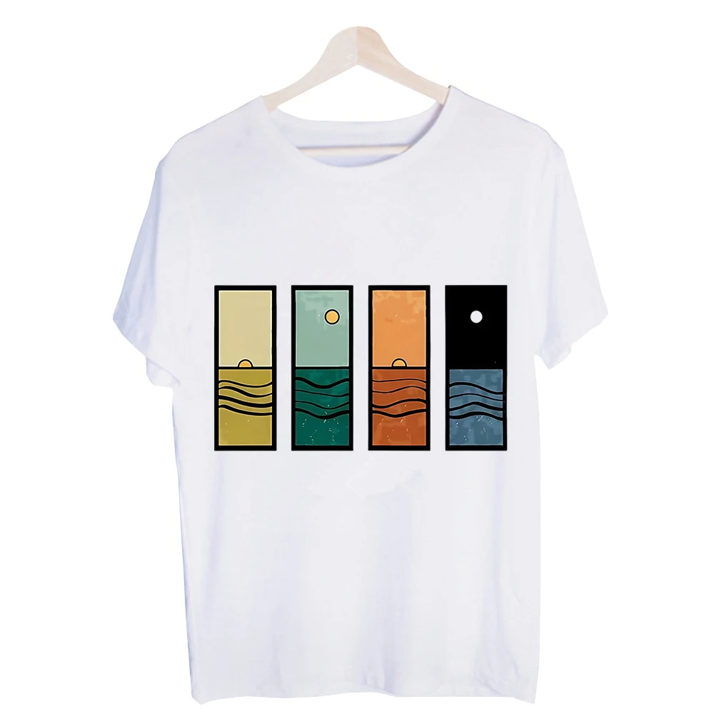 Men's Nature Scenery Graphic Tee, Minimalist Design Short Sleeve Crew Neck T-Shirt for Casual Daily Wear