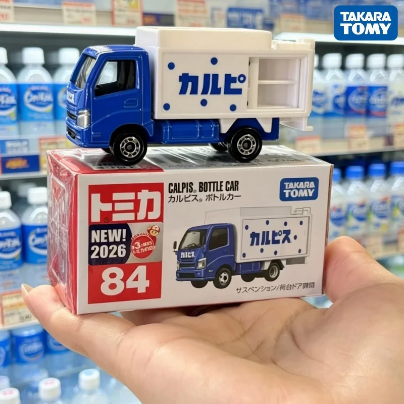 Takara Tomy Tomica Calpis Camión de Aleación Fundida a Presión Modelo No. 84 Azul Blanco con Puerta Trasera Abrible Vehículo Coleccionable a Escala