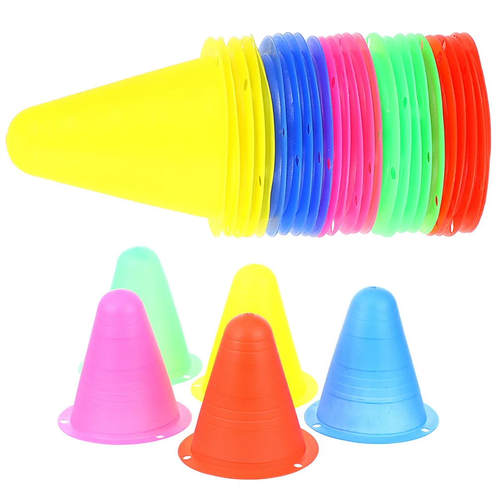 

30pcs Roller Skating Cones Colorful Training Bollards Plastic Marker Drills Soccer Agility Sports Team PE Material Storage