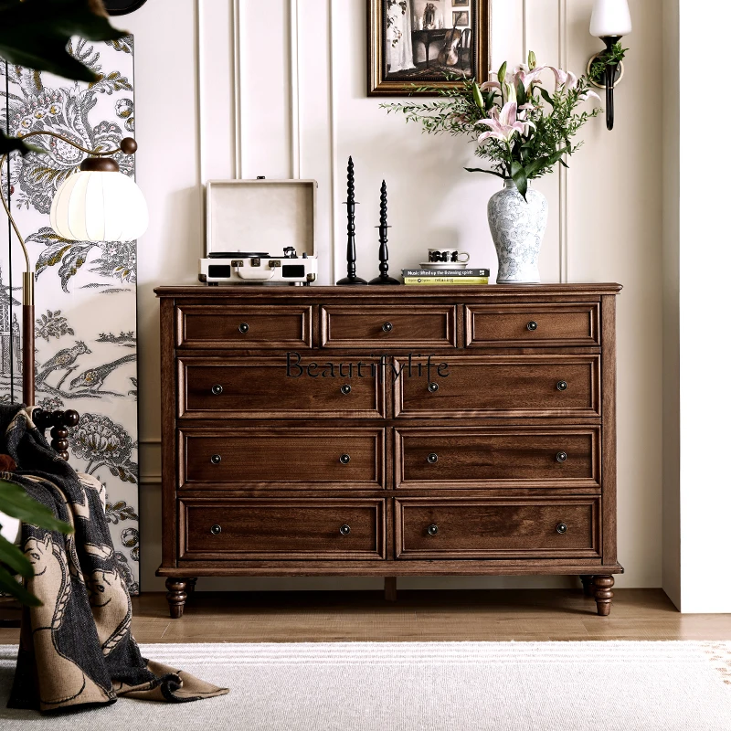 

American chest pure solid wood living room storage master bedroom drawer bedside cabinet