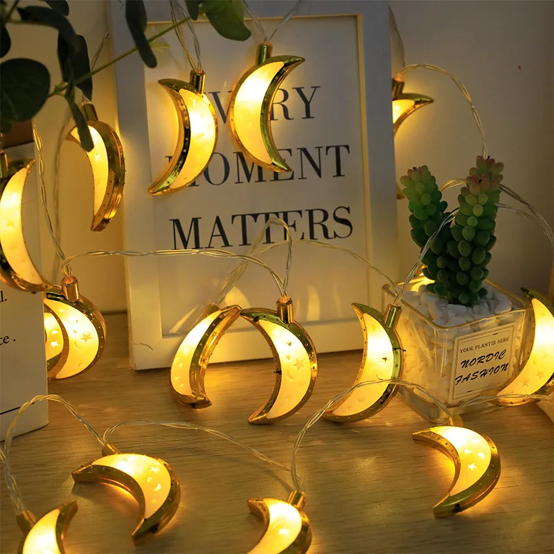 Eid- Fitr Lantern String Light Battery Operated Golden Ramadan Lantern Light Mubarak Lamp Decor for Eid Mubarak Party Wedding