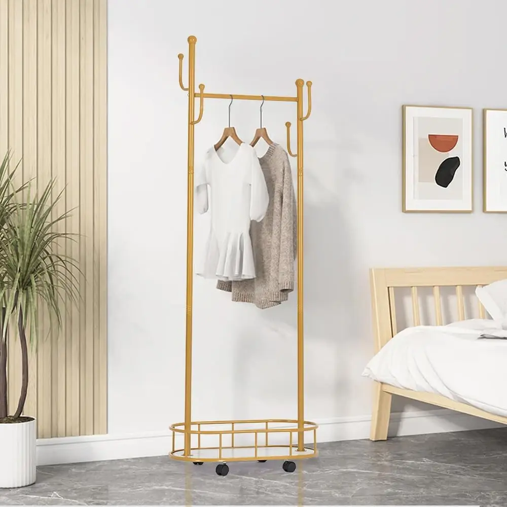 

23.4Inch Gold Wide Rolling Clothes Organizer Clothing Rack Garment Racks with Wheels fit Baby Room Bedroom for Hanging Clothes