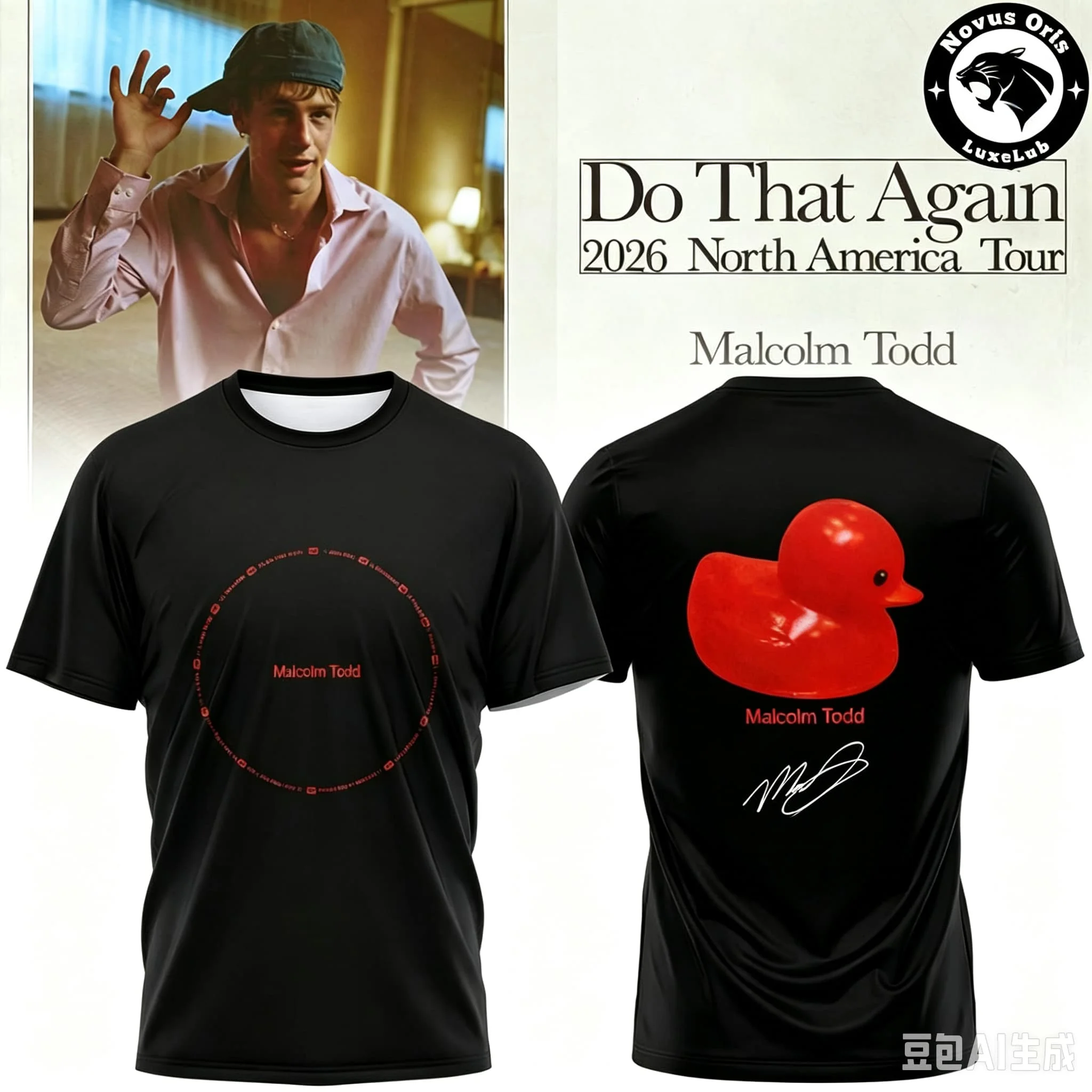 Men Malcolm Todd Do That Again 2026 North America Tour T Shirt Print Short Sleeve  Concert Fan Casual Tee Tops  Family Matching