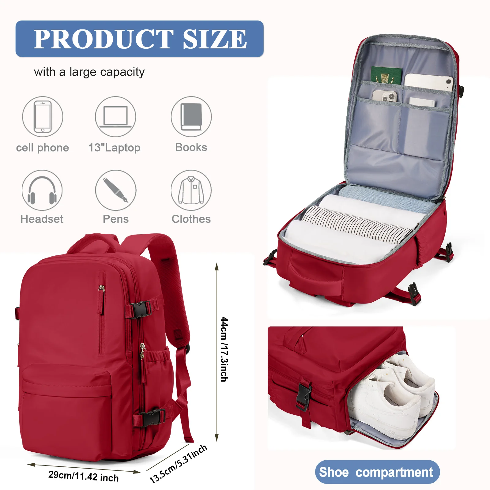 Airplane Approved Backpack for Women Travel Backpack Large Capacity Hand Luggage Multifunctional Bag Men Waterproof Laptop Bag