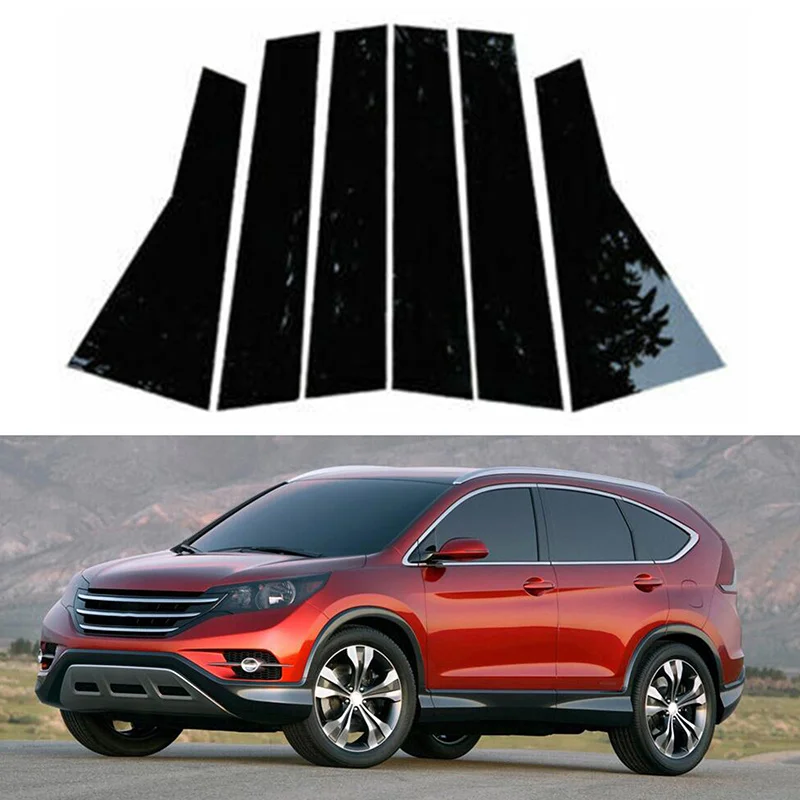 

6 шт. глянцевая черная боковая накладка на дверь, подходит для HONDA CRV 2012 2013 2014 2015 2016, наклейка на окно, аксессуары