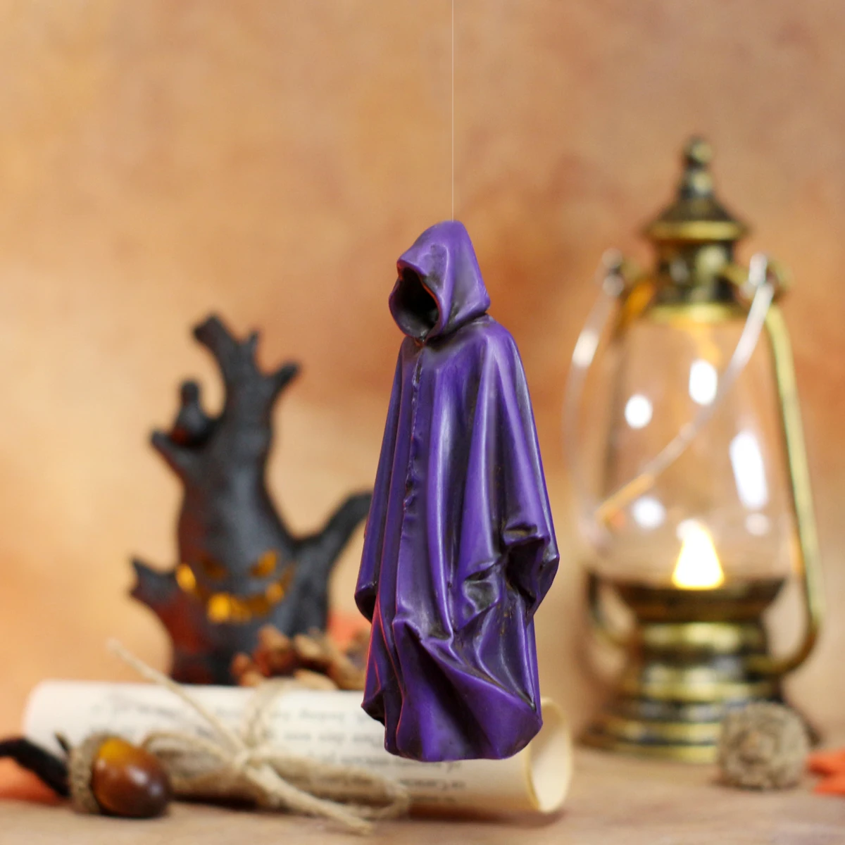 Halloween Purple Grim Reaper Hanging Resin Statue Faceless Cloaked Death Gothic Outdoor Garden Home Decor