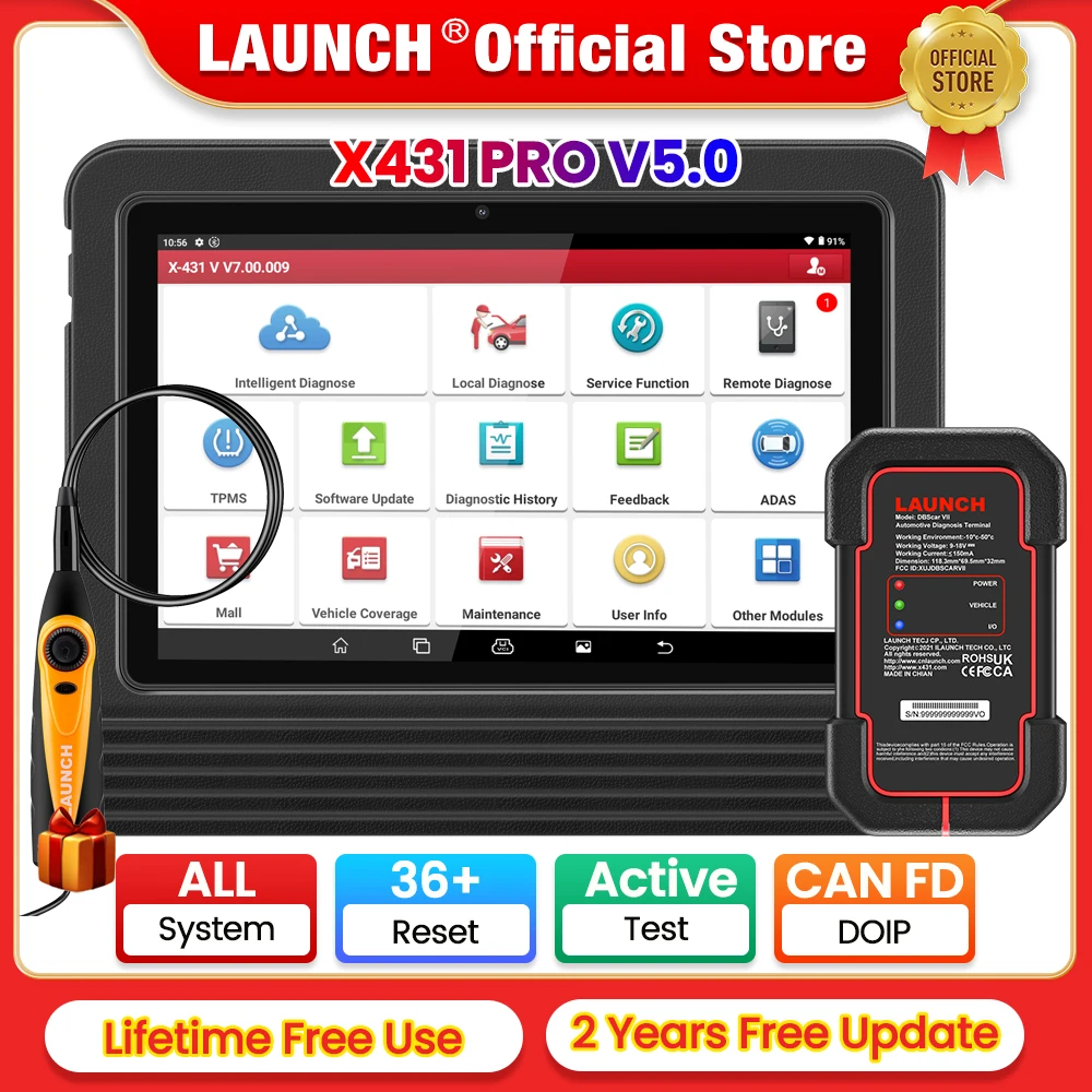 LAUNCH X431 PRO V 5.0 DBScar VII VCI Car Diagnostic Tools CAN FD DOIP SGW Auto OBD OBD2 Scanner 36+ Reset Coding Active Test