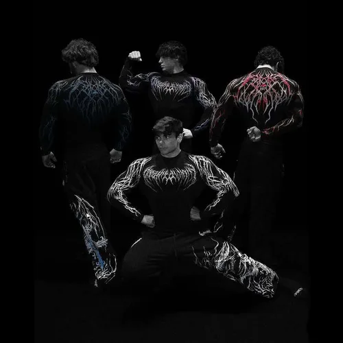 Imagen 1 del producto Camiseta deportiva de compresión para hombre, Top gótico con estampado de relámpago para gimnasio y Fitness, camiseta de manga larga transpirable de secado rápido para culturismo