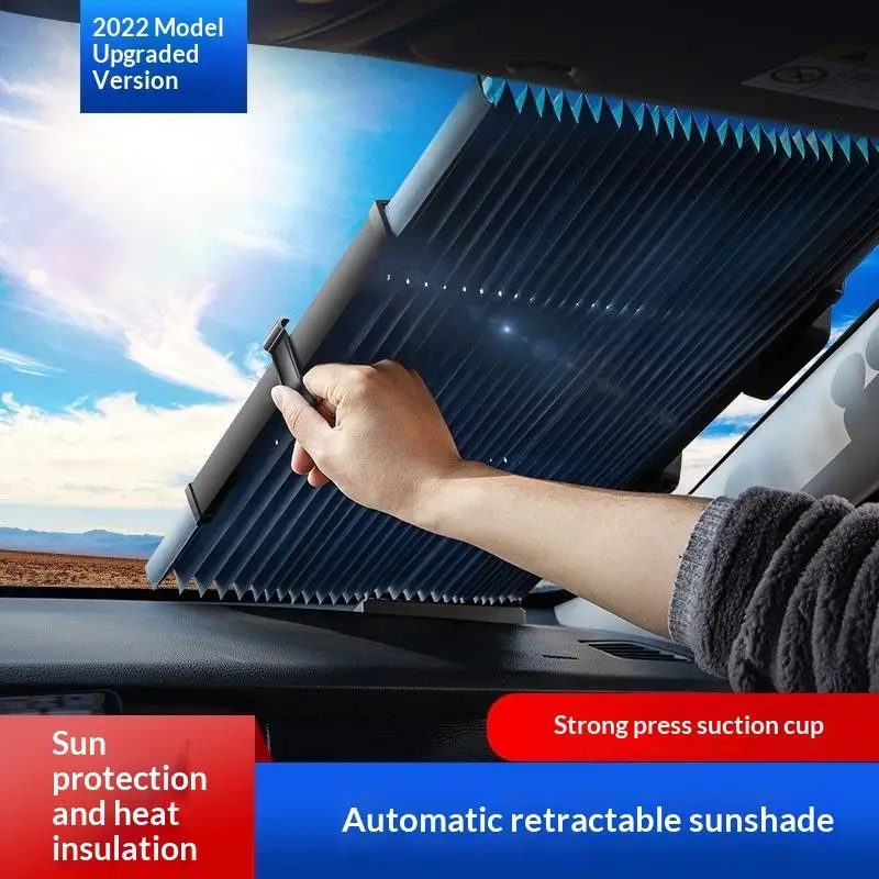 Windshield Sunshade Retractable Car Sun Protector UV Protection Heat Resistant Universal Fit for Cars Summer Driving