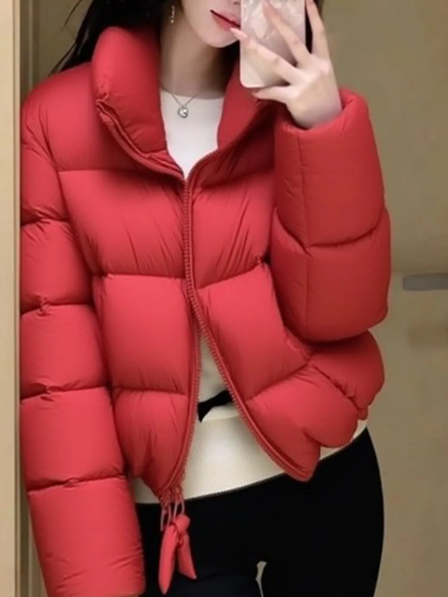 Red Puffer Jaet ort Thiened Colletto alla coreana Cappotto invernale caldo e accogliente in piumino per le donne Pendolarismo Sle Vestibilità regolare Bianco Du...